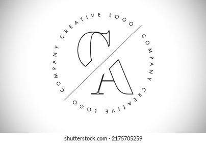 Outline CA c a Letter Logo with Cut and Intersected Design. Round Frame Vector Illustration.