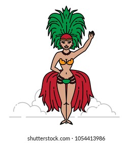 Outline cabaret singer brazilian showgirl. Colorful carnival woman vector illustration.