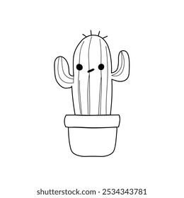 Outline of cactus isolated on white background. Coloring book for children. Vector illustration.