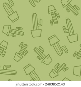 Outline Cactus Vector Seamless Pattern illustration for Print, Wallpaper, Decoration.