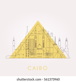 Outline Cairo skyline with landmarks. Vector illustration. Business travel and tourism concept with historic buildings. Image for presentation, banner, placard and web site. 