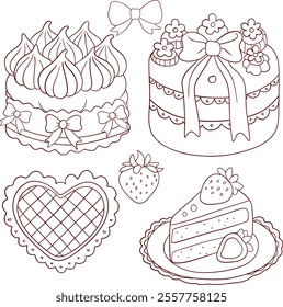 Outline Cake and Dessert Collection with Bows