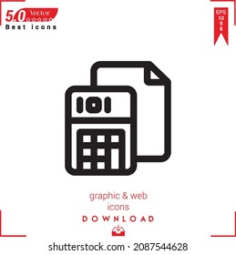 Icono de calculadora de contorno. vector de icono de calculadora aislado en fondo blanco. Diseño gráfico, diseño material, aplicación móvil, logotipo, interfaz de usuario. Vector de formato EPS 10