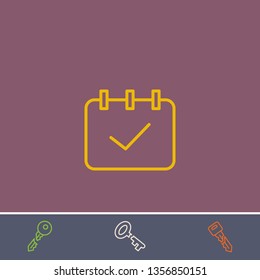 Outline calendar check icon.Best calendar check vector, illustrated icon for modern web and mobile design.Bonus broken key symbol