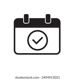 Outline Calendar Icon With Check Mark Vector. Deadline Symbol.  Save The Date Sign. Time. Schedule.