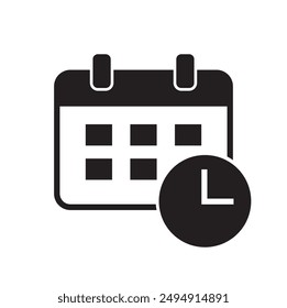 Icono De Esquema De Calendario Con Vector Reloj Relleno. Símbolo de fecha límite. Programación. Guardar El signo de fecha. Tiempo. Cita.