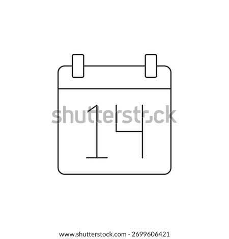 Outline calendar icon highlighting a specific day, the number 14, for scheduling.