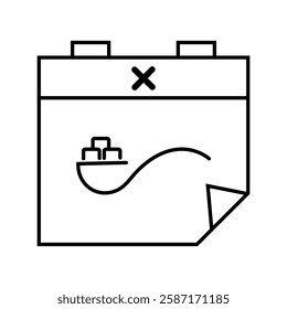 Outline calendar icon with spoon handle containing sugar and cross. Symbolizes a scheduled sugar cutting program.