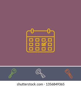 Outline calendar icon.Best calendar vector, illustrated icon for modern web and mobile design.Bonus broken key symbol