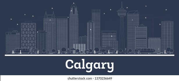 Outline Calgary Canada City Skyline with White Buildings. Vector Illustration. Business Travel and Concept with Modern Architecture. Calgary Cityscape with Landmarks.