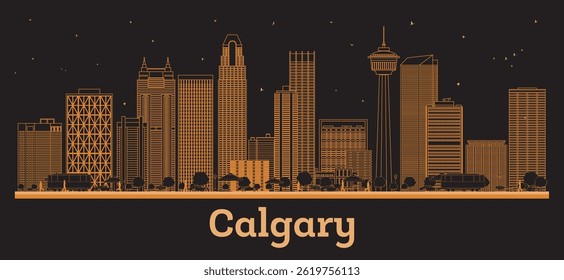 Outline Calgary Canada City Skyline with orange Buildings. Vector Illustration. Business Travel and Concept with Modern Architecture. Calgary Cityscape with Landmarks.