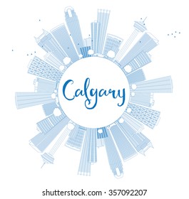 Outline Calgary Skyline with Blue Buildings and Copy Space. Vector Illustration. Business travel and tourism concept with place for text. Image for presentation, banner, placard and web site.