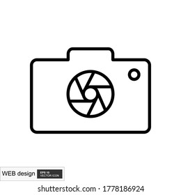 Icono de la cámara de contorno en estilo plano. Símbolo fotográfico para el diseño de su sitio web, logotipo, aplicación, ilustración vectorial.