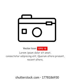 Icono de la cámara de contorno en estilo plano. Símbolo fotográfico para el diseño de su sitio web, logotipo, aplicación, ilustración vectorial.
