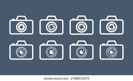 Outline camera icons with lens options