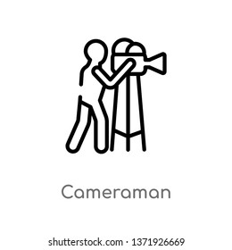 outline cameraman vector icon. isolated black simple line element illustration from cinema concept. editable vector stroke cameraman icon on white background