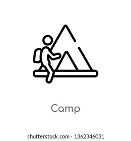 outline camp vector icon. isolated black simple line element illustration from outdoor activities concept. editable vector stroke camp icon on white background