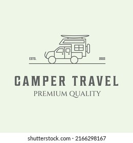 Outline Camper Travel Logo Line Art Minimalist Vector Illustration Design Icon