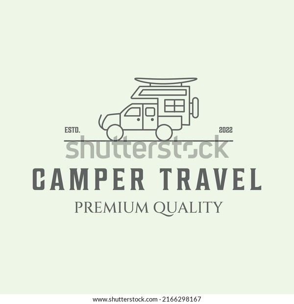 outline camper travel logo line art minimalist\
vector illustration design\
icon