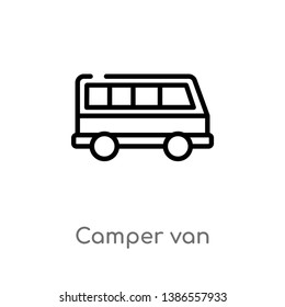 outline camper van vector icon. isolated black simple line element illustration from camping concept. editable vector stroke camper van icon on white background