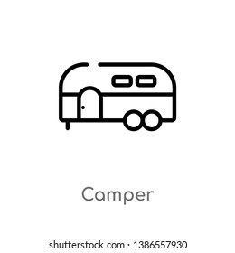 outline camper vector icon. isolated black simple line element illustration from camping concept. editable vector stroke camper icon on white background