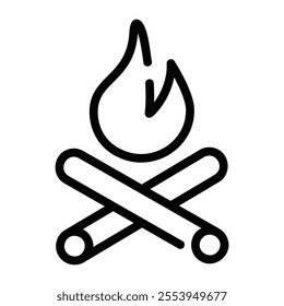 An outline campfire icon, symbolizing warmth and joy in the great outdoors with a simple design.