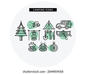 Outline camping Icons Set , line traveling icons 