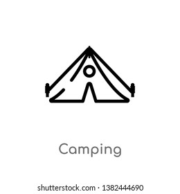 outline camping vector icon. isolated black simple line element illustration from free time concept. editable vector stroke camping icon on white background