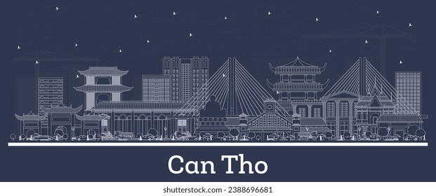 Outline Can Tho Vietnam city skyline with white buildings. Vector illustration. Business travel and tourism concept with historic architecture. Can Tho cityscape with landmarks.