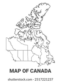 Outline Canada map with borders of region vector illustration