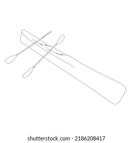 Outline of a canoe with oars from black lines isolated on a white background. Vector illustration.