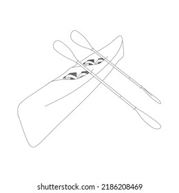 Outline of a canoe with oars from black lines isolated on a white background. Vector illustration.