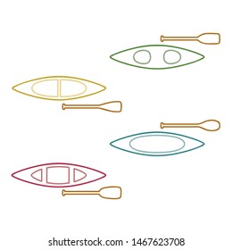 Outline canoe types set - vector illustration