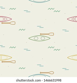 Outline canoes on the water - vector background