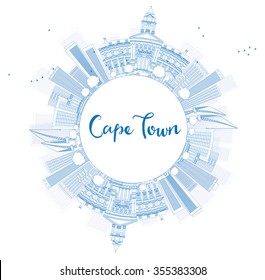 Outline Cape Town skyline with blue buildings and copy space. Vector illustration. Business travel and tourism concept with place for text. Image for presentation, banner, placard and web site.