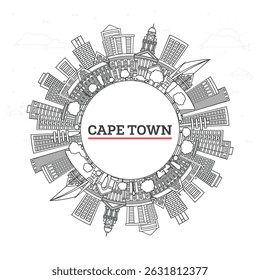 Outline Cape Town South Africa City Skyline with Modern Buildings and copy space Isolated on White. Vector Illustration. Cape Town Cityscape with Landmarks.