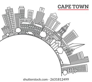 Outline Cape Town South Africa City Skyline with Modern Buildings and copy space Isolated on White. Vector Illustration. Cape Town Cityscape with Landmarks.