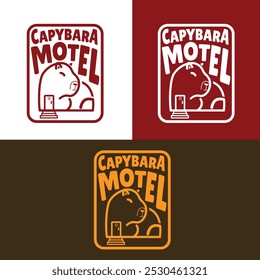 outline capybara line art motel logo vector icon template illustration, 3 set colors.