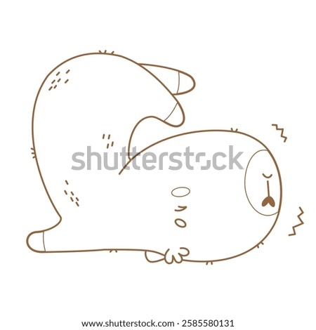 Outline capybara stretching on yoga mat. Funny Cartoon kawaii animal sportsman. Line drawing, coloring book. Vector illustration. Kids collection