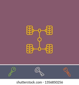 Outline car chassis icon.Best car chassis vector, illustrated icon for modern web and mobile design.Bonus broken key symbol
