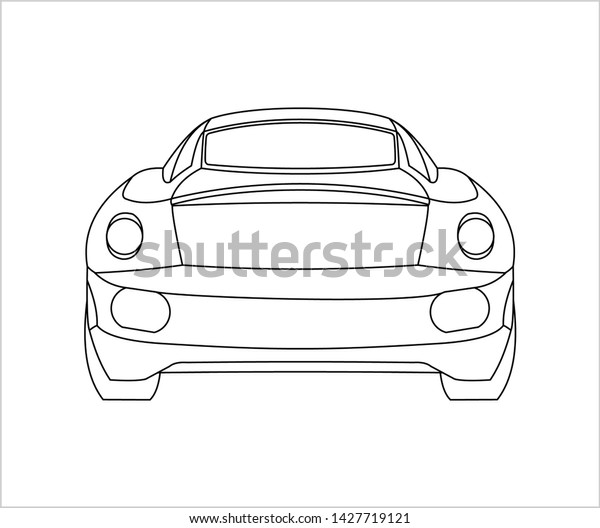 Outline Car Coloring Book For kids and\
adults. Fast Racing Car, Rear view. Modern flat Vector illustration\
on white background.