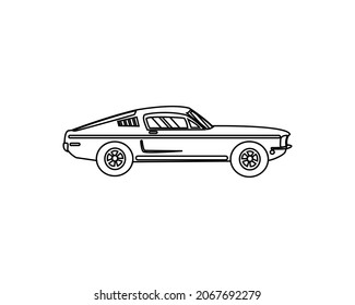 Outline Car Coloring Book vector graphic illustration For kids and adults. Fast Racing Car, Side view. Modern flat illustration on white background. graphic education