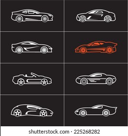 outline car icons on black