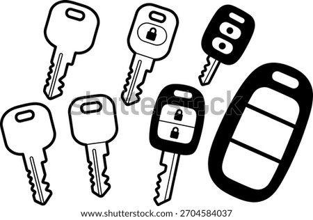 Outline Car Keys Collection Vector Illustration on White Background Design