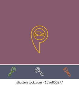Outline car location icon.Best car location vector, illustrated icon for modern web and mobile design.Bonus broken key symbol