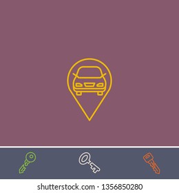 Outline car location icon.Best car location vector, illustrated icon for modern web and mobile design.Bonus broken key symbol