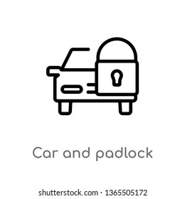 outline car and padlock vector icon. isolated black simple line element illustration from mechanicons concept. editable vector stroke car and padlock icon on white background