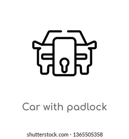 outline car with padlock vector icon. isolated black simple line element illustration from mechanicons concept. editable vector stroke car with padlock icon on white background