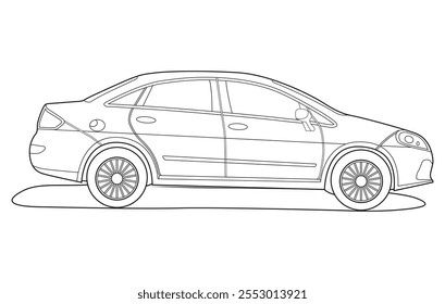 Esquema de diseño de concepto de dibujo de Vector de coche. Ilustración de boceto de contorno de vehículo aislado en fondo blanco. arte de línea de coche para colorear libro. Conjunto de iconos de coche. Símbolo de transporte. Ilustración vectorial.