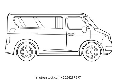 Outline car vector drawing concept design.Vehicle outline sketch illustration isolated on white background.car line art for coloring book.Car icon set.Transport symbol.Vector illustration.